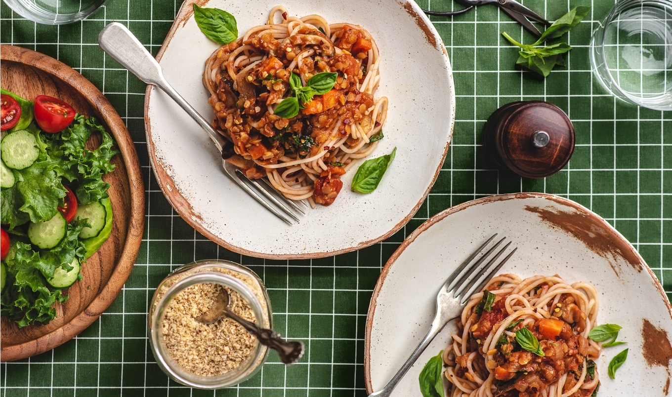 Vegan Red Lentil Marinara Spaghetti